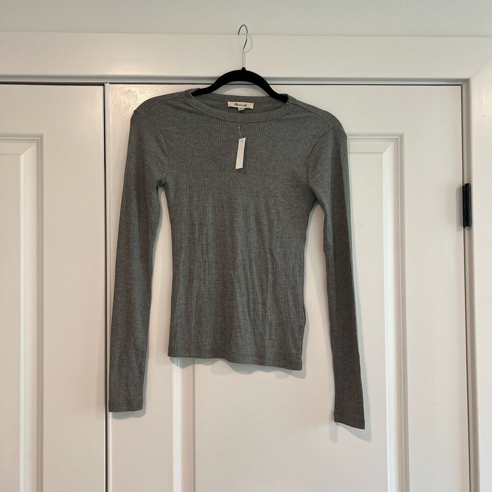 NWT‎ Madewell Women's Grey Ribbed Basic Longsleeve Top Size XS